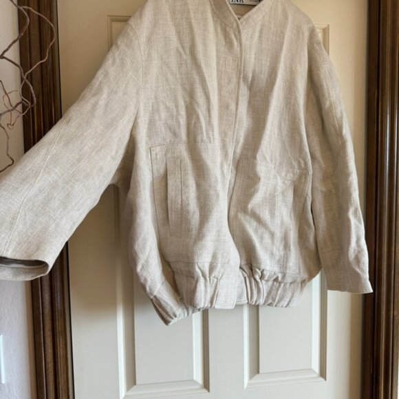 Zara Linen Bomber Jacket - Picture 2 of 4